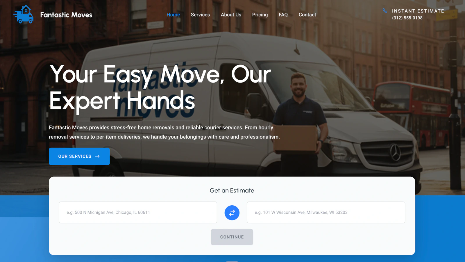 Removals site designed for urgent quote enquiries desktop website screenshot