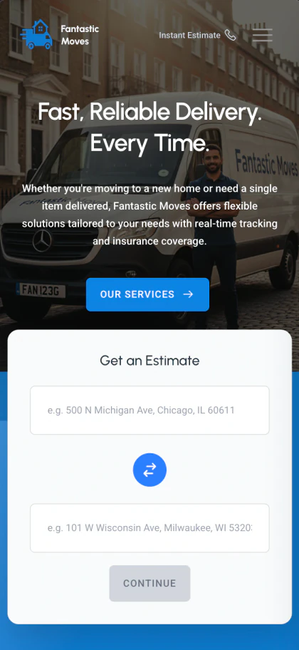Removals site designed for urgent quote enquiries mobile website screenshot